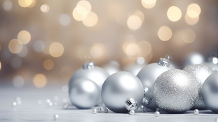 Christmas background with silver balls. Holiday concept for banner, greeting card, invitation.の素材