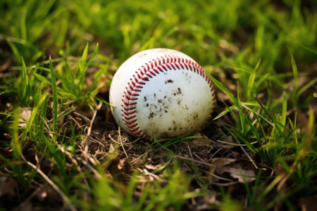Baseball ball in grass.の素材