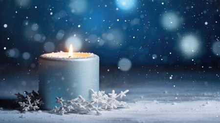 Blue Christmas candle. Copy spaceの素材