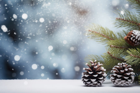 Christmas decoration with pine cones. Christmas background with space for text.の素材