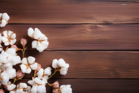 Cotton flowers on wooden backgroundの素材
