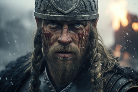 Portrait of a Viking warrior from Scandinavia. Viking war, Generative AIの素材