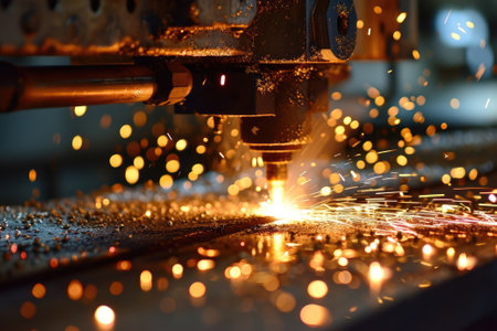 CNC Laser cutting of metal, modern industrial technologyの素材