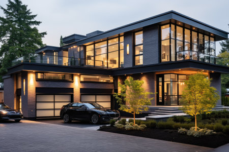 Luxury modern villa. House in modern style with garageの素材