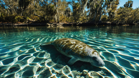 Florida manatee in clear waterの素材