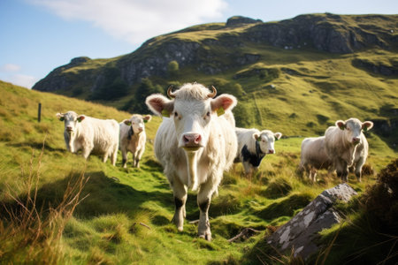 Cattle herd on the green cliffs of southern Irelandの素材