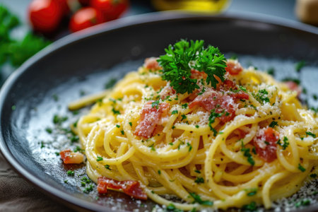 Traditional italian dish spaghetti carbonara.の素材