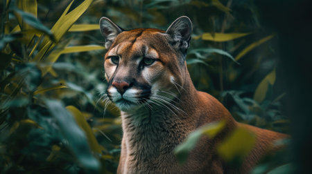 Portrait of Puma in forest. American cougar or mountain lion.の素材