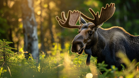 Close-up of moose in a summer forest.の素材