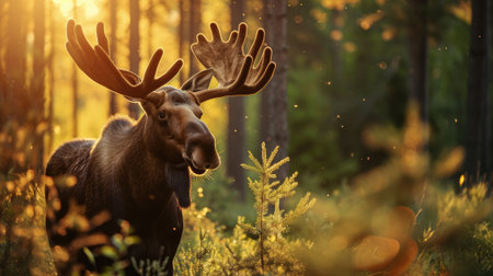Close-up of moose in a summer forest.の素材