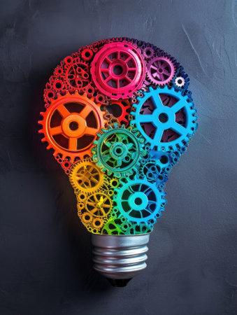 Light bulb and gear colored wheels.の素材