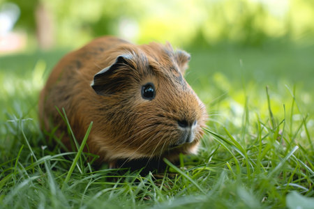 A cute guinea pig enjoying a sunny day.の素材