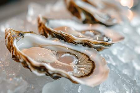 Fresh oysters on a bed of ice.の素材