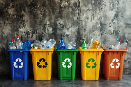 Containers with different types. Recycling concept.の素材