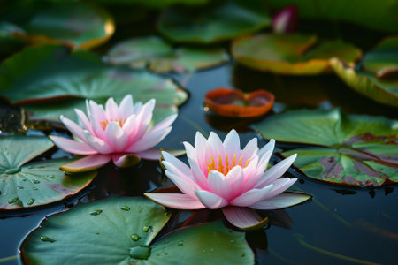 Water lily in pond in summer.の素材