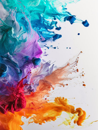 White canvas where colors are going out of the border. Abstract splashes of paint on white backgroundの素材