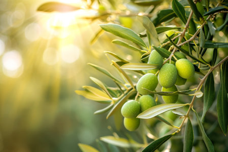 Closeup of green olives in sunny day.の素材