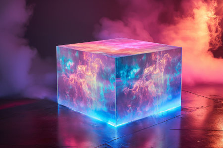 Square holographic fabric podium product presentationの素材