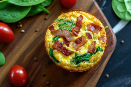 Healthy spinach and bacon low carb egg muffin.の素材