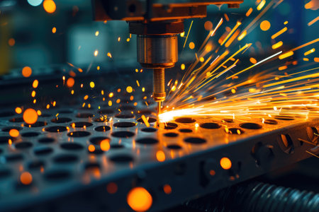 CNC Laser cutting of metal, modern industrial technologyの素材