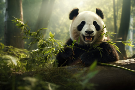 A panda chewing on bambooの素材