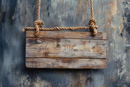 Wooden sign plain hanging from rope on vintage backgroundの素材
