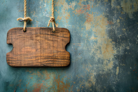 Wooden sign plain hanging from rope on vintage backgroundの素材