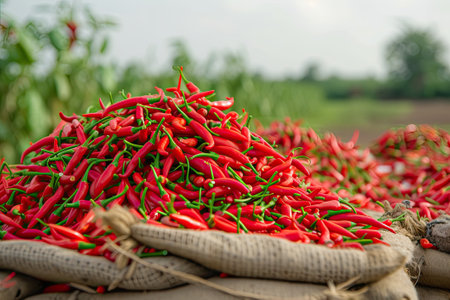 Red chili pepper agriculture harvesting.の素材
