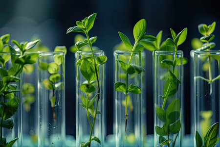 Many green plants in test tubes.の素材