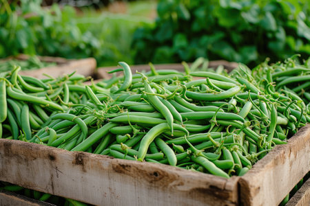 Heap of freshly picked green beans. Harvesting, autumn.の素材