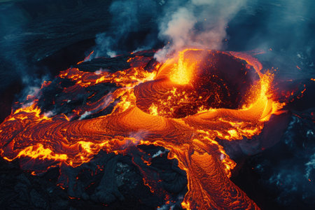 Active volcano with lava and magmaの素材