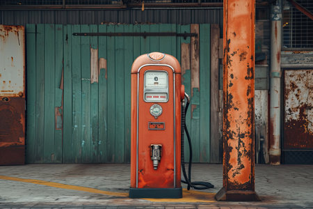 Ancient gas pump in the setting of a retro gas stationの素材