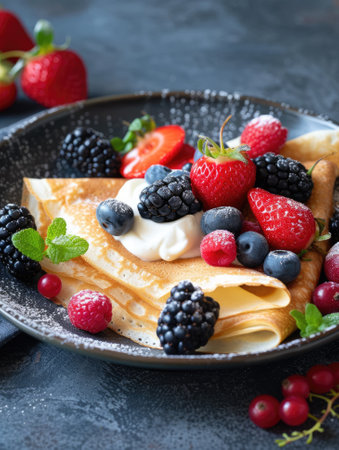 Crepes with fresh berries and creamの素材
