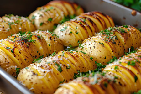 Freshly baked hasselback potatoesの素材