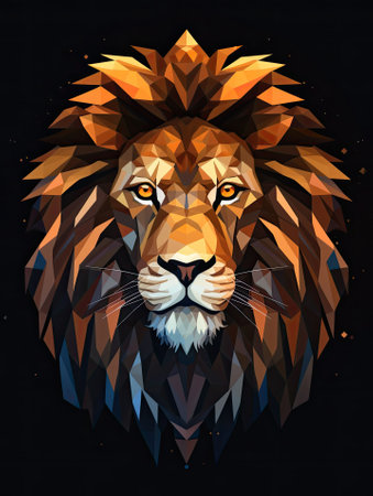 Low poly style portrait of a lion on a dark background. Generative AIの素材