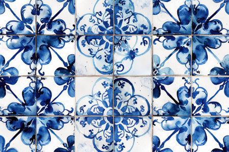 Portuguese azulejo tiles. Blue and white gorgeous seamless patterns.の素材