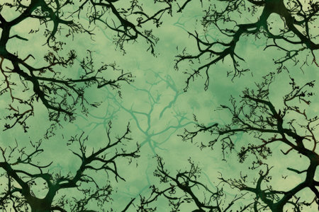 Branches and leaves on a green backgroundの素材