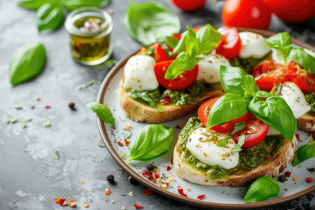 Bruschetta with tomatoes, mozzarella and basilの素材
