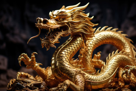 Golden Chinese dragon. A symbol of luck and prosperity during Chinese New Year celebrations.の素材
