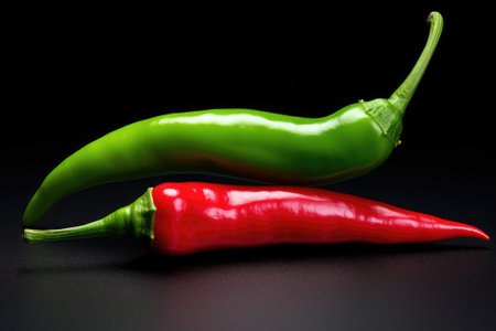 Red and green hot chili peppers.の素材