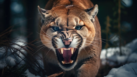 Roaring cougar or mountain lion hunts its preyの素材