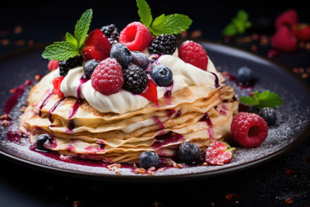 Crepes with fresh berries and creamの素材