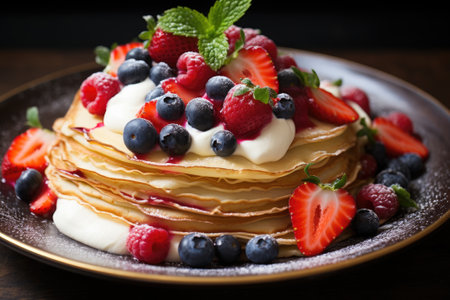Crepes with fresh berries and creamの素材