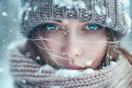 Beautiful portrait of a girl in winter.の素材