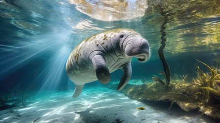 Florida manatee in clear waterの素材