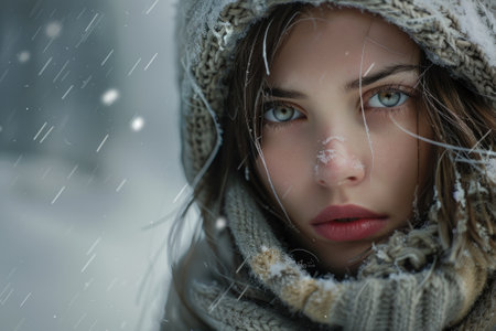 Beautiful portrait of a girl in winter.の素材