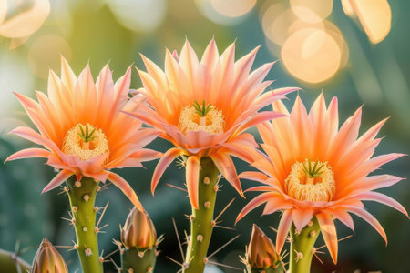 Beautiful light orange flowers of cactusの素材