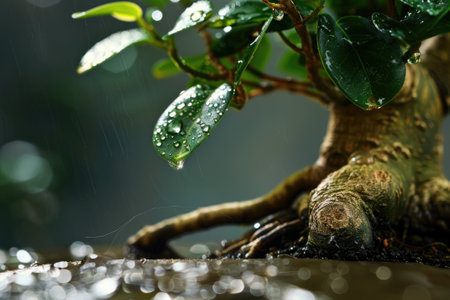 Ficus Ginseng Bonsai with water dropsの素材