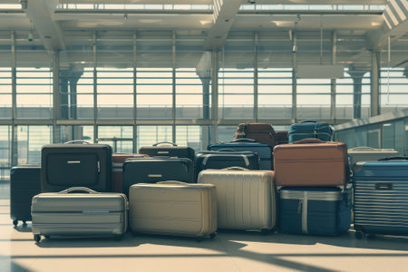 Traveling luggage in airport terminalの素材