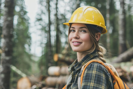 Young and beautiful forestry engineer at workの素材